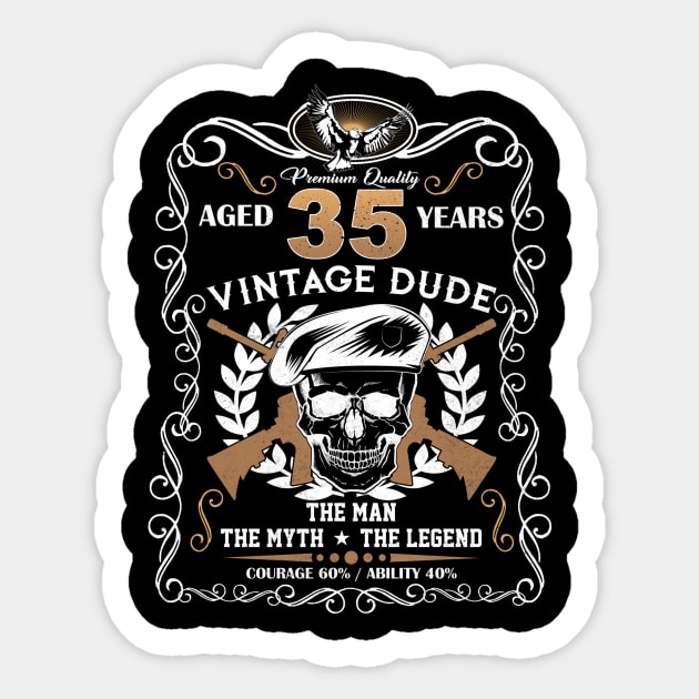 Skull Aged 35 Years Vintage 35 Dude Sticker by Hsieh Claretta Art